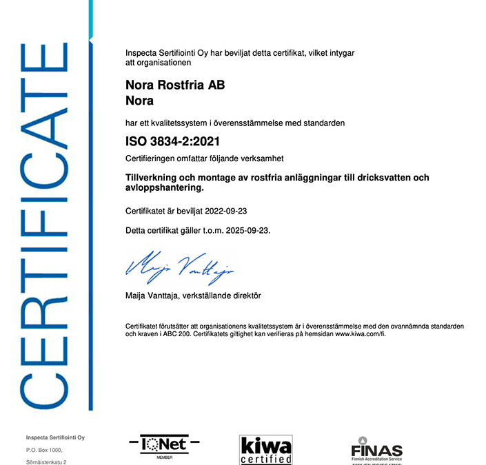 Vi är certifierade med ISO 3834-2:2021